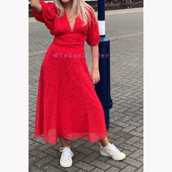 NWT AllSaints Aspen Embroidered Dress Size 6 Red - Picture 4 of 13